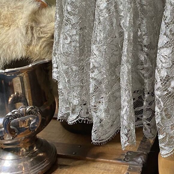 Ralph Lauren Silver Lace Midi Godet Trumpet Skirt - Picture 2 of 16